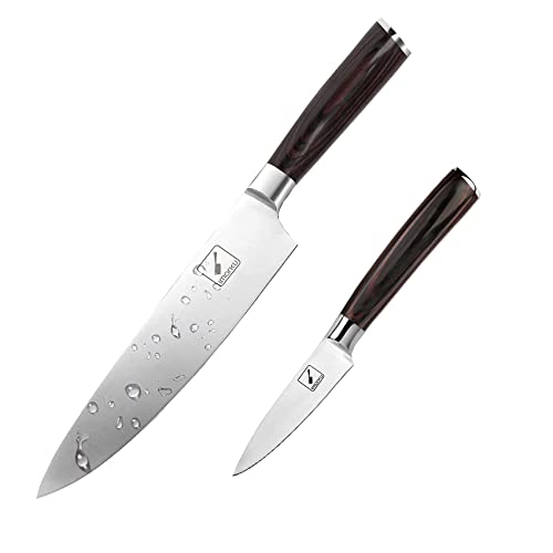 imarku Japanese Chef Knife and Paring Knife, 8 Inch Chef's Knives Japanese Stainless Steel Sharp Pairing Knife Kitchen with Ergonomic Pakkawood Handle