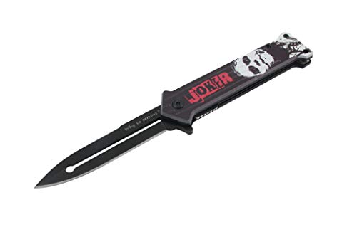 8” Spring Assisted Folding Joker Tactical Pocket Knife w/Belt Clip Fantasy Dagger Why So Serious Survival Camping Hunting Stainless Steel Blade EDC (-1)