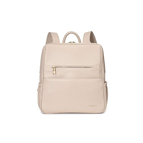 YUUMA Original Diaper Backpack-Minimalist Style With Comfortable Straps, Durable Vegan Leather, Large Capacity Packing (Ivory)