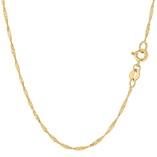 The Diamond Deal 14K Yellow or White Gold 1.5mm Shiny Diamond-Cut Classic Singapore Chain Necklace for Pendants and Charms with Spring-Ring Clasp (24' And yellow-gold)