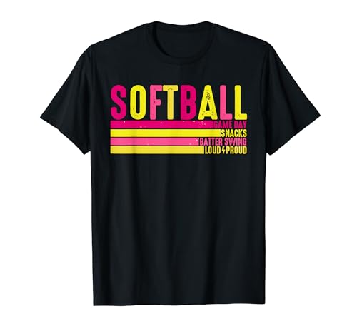 Softball Retro Vintage Game Day Snacks Bater Swing Sayings T-Shirt