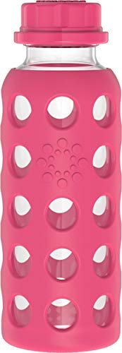 Lifefactory 9-Ounce BPA-Free Glass Water Bottle with Flat Cap and Silicone Sleeve, Raspberry