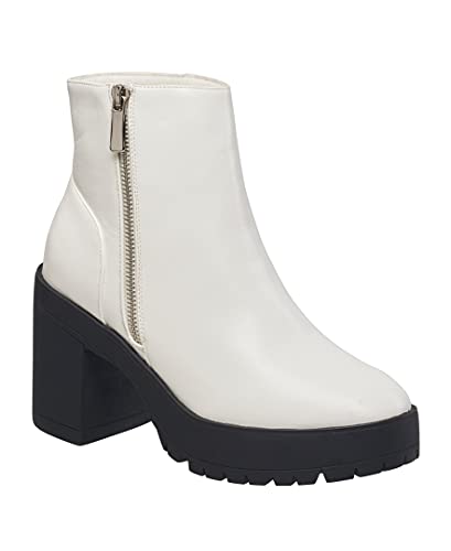 French Connection Jasmine Lug Sole Side Zip Booties, White, 7