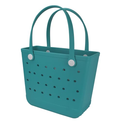 UeKeKicg Small Beach Bag, Rubber Tote Bag,Waterproof Washable Durable Open Travel Tote for Beach Boat Pool Sports15x12.6x5.9 (Green Lake)