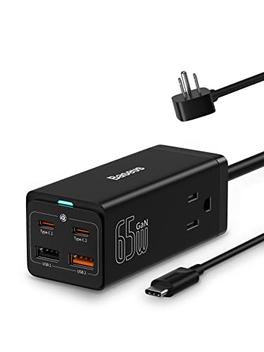 USB C Charger Baseus PowerCombo 65W - Portable Power Strip USB C Desk Charging Station with 2AC, 2 USB-C, 2 USB-A, Fast Charging for MacBook Laptops iPhone Samsung iPad (100W Type C Cable Included)