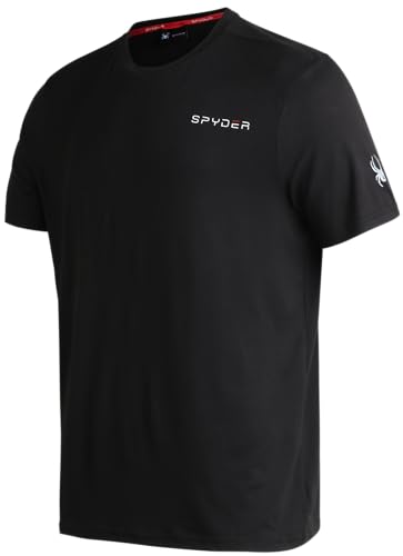 Spyder Men's Active Shirt - Fitted Short Sleeve Crewneck Performance Training Shirt - Dry Fit Workout Shirt for Men (S-XL), Size Medium, Blazing Black