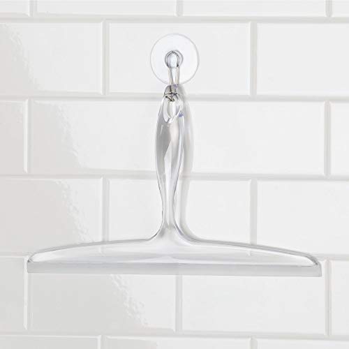 iDesign Plastic Bath Squeegee for Glass with Suction Hook Holder – 12', Clear