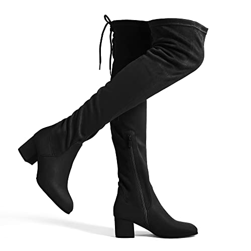 DREAM PAIRS Women's Laurence Over The Knee Thigh High Chunky Heel Boots Long Stretch Sexy Fall Suede Boots Size 8, Black