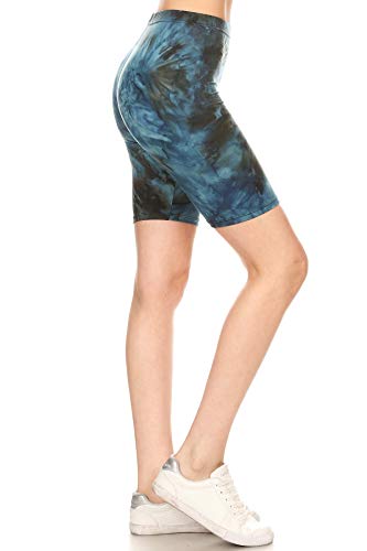 Leggings Depot LBK-R985-S Blueberry Tie Dye Printed Biker Shorts, Small