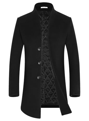 APTRO Men's Premium Wool Trench Coat French Front Top Coat Winter Long Coats Black 1681 L Large
