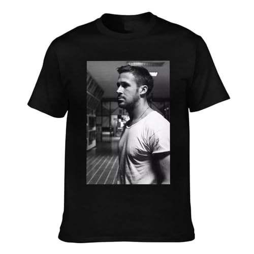 Arichwhoo Ryan Gosling Tshirt Short Sleeve 100% Cotton Top Crewneck Tees for Men Women （XSmall-4XLarge） Black