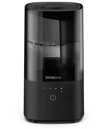 ROSEKM Humidifiers for Bedroom (1.1L), Small Cool Mist Humidifier for Home Plant and Baby Nursery, Quiet Ultrasonic Humidifier with 360° Nozzle, Auto Shut-Off, Filterless, Black