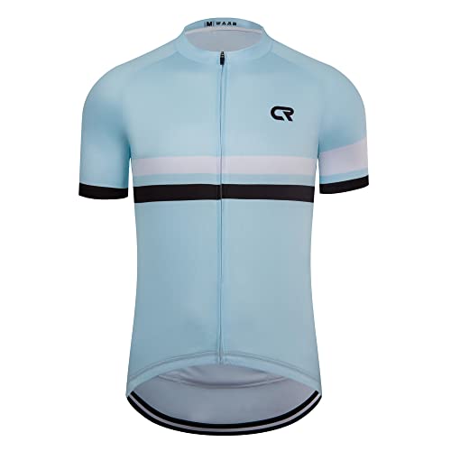 Coconut Ropamo CR Men's Cycling Jersey with 3+1 Zipper Pockets Short Sleeves Bike Jersey for Cycling, Breathable Quick Dry (Light Blue, L)