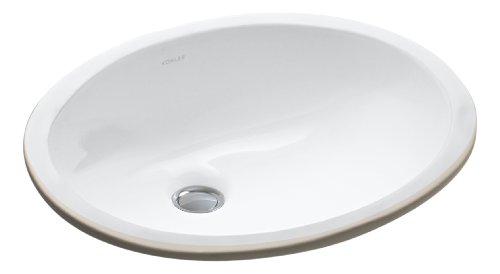 KOHLER 2209-0 Caxton 17' Oval Under Mount Bathroom Sink, Vitreous Lavatory Vanity Sink with Overflow, No Faucet Holes, White