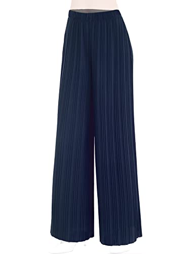 MBJ WB1794 Womens Pleated Wide Leg Pants with Elastic Waist Band-Made in USA S Navy