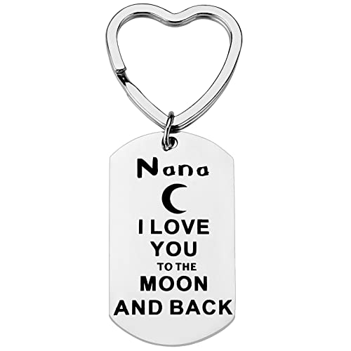 Nana Gift from Granddaughter Grandson I Love You to the Moon and Back Nana Keychain Cute Heart Key Ring Engraved Grandma Keychain Jewelry for Women Birthday Christmas Mother’s Day Present