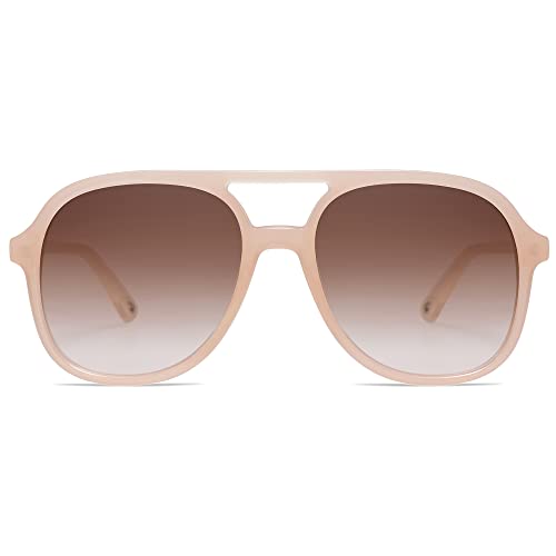 SOJOS Retro Square Polarized Aviator Sunglasses Womens Mens 70s Vintage Double Bridge Sun Glasses SJ2174, Pink/Light Brown