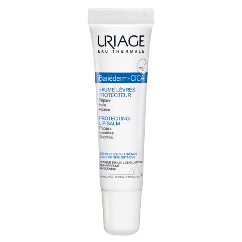 URIAGE Bariederm Cica-Lips Protecting Balm 0.5 fl.oz. | Repairs, Insulates and Immediately Soothes Dry chapped lips, Restoring Greater Comfort | Lip Balm with High Tolerance and Long-Lasting Formula, Fragrance-Free