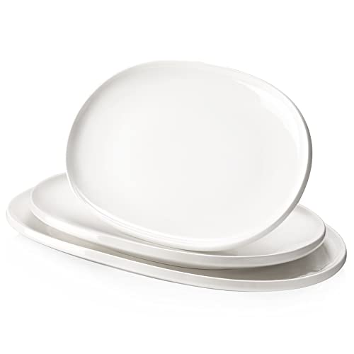 DOWAN Large Serving Platter, 16'/14'/12' Porcelain Platters for Entertaining Christmas Party, White Oval Plates Set of 3, Serving Dishes for Serving Food, Housewarming Gifts