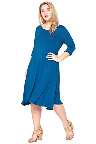 Modern Kiwi Long Sleeve Flowy Maxi Plus Size Dress Teal 1X