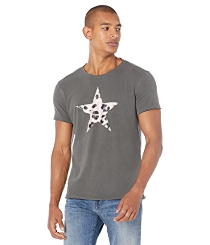 John Varvatos Men's SS RAW Edge TEE-Cheetah Star, Coal, L