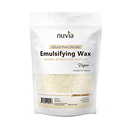 Nuvia Organics Emulsifying Wax, 100% Natural Plant Derived, NF, Cosmetic & Food Grade; 6oz