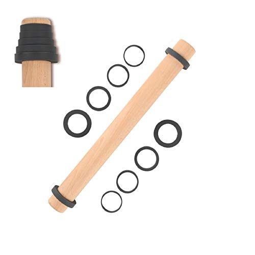 Adjustable Wood Rolling Pin with Thickness Rings for Baking -Non Stick Wooden Dough Roller Pin with Spacer Bands for Cookie,Pie Crust, Pastry Fondant and Bread By Folksy Super Kitchen (15.8, Grey)