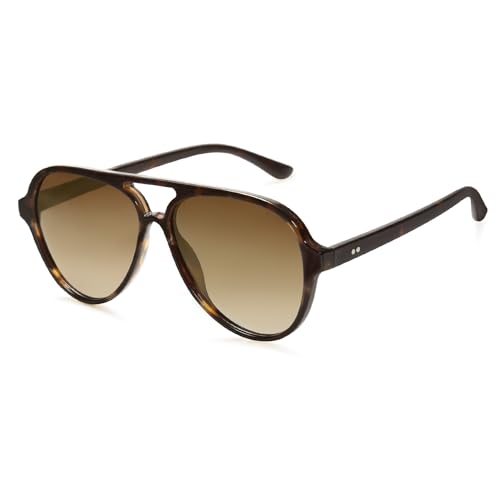 SOJOS Classic Polarized Aviator Sunglasses Womens Mens Retro Double Bridge Aviators SJ2201, Dark Tortoise/Brown