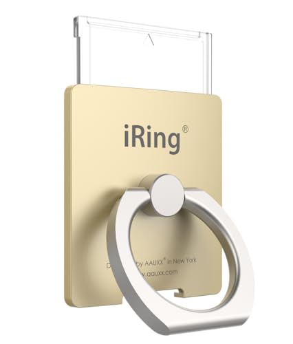 iRing Link, Made in Korea, Wireless Charging Friendly Phone Holder - Cell Phone Ring Grip Finger Holder and Stand Compatible with iPhone, Galaxy, and Other Smartphones(Gold)