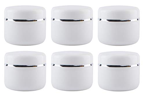 8 Oz (250ml) White Plastic Cosmetic Jars with Inner Liners and Dome Lids Refillable Make-up Cosmetic Containers Pot Case for Scrubs Oils Salves Creams Lip Balm Lotions Nail Accessories Pack of 6