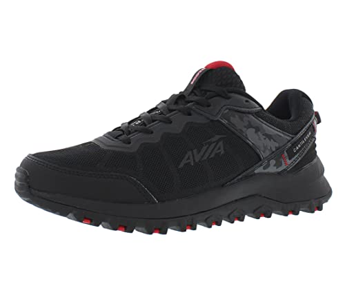 Avia Ultra Men’s Trail Running Shoes, Lightweight Breathable Mesh Sneakers for Men - Black/Red, 11 X-Wide