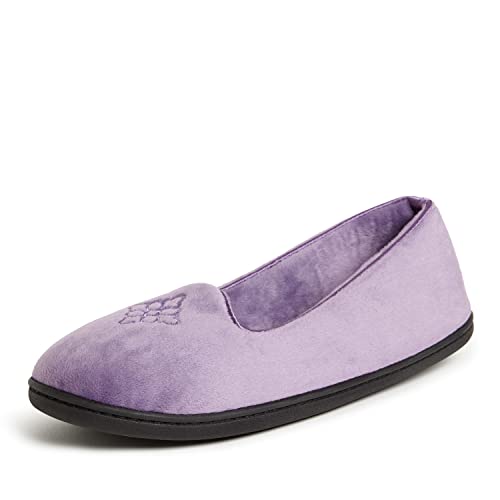 Dearfoams Women's Rebecca Lightweight Cozy Memory Foam Closed Back Slipper with Wide Widths, Smokey Purple, 9-10
