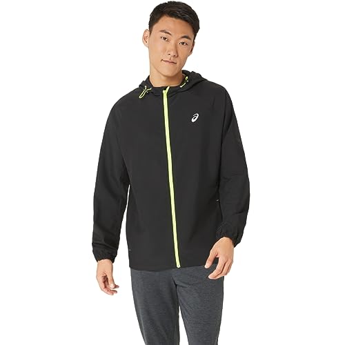 ASICS Men's PR LYTE PACKABLE JACKET Apparel, L, PERFORMANCE BLACK/SAFETY YELLOW