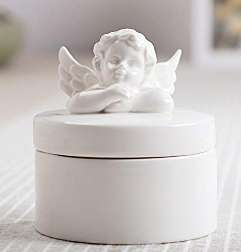 Gishima Ceramic Cherub Trinket Box Angel Figurine Jewelry Box for Jewelry Storage,Ring,Earrings,Trinkets Tower,Wedding Candy gift
