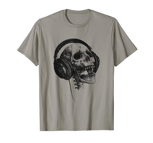 Music Forever Skull With Headphones Ink Graphic Rock Song T-Shirt