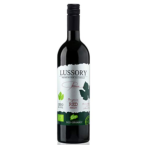 Lussory Organic Merlot Dealcoholized 0.0% Non-Alcoholic Red From Spain, Low Calories, Organic, Vegan (750ml, 1 Bottle)