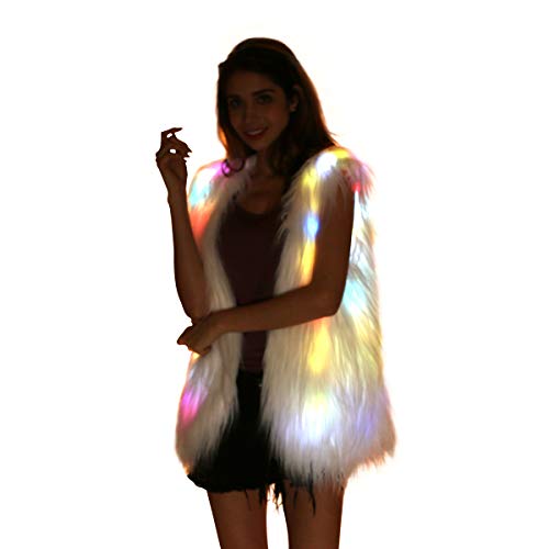 SZTOPFOCUS Light Up Vest Fluffy Glowing Winter Fur Coat Rainbow LED Costume Waistcoat (S)
