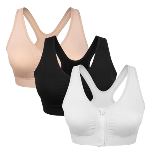 Women's Front Closure Post-Surgery Bra Sports Bra Zipper Closure Bras Padded Surgical Bra Racerback Workout Bras Wireless Zip Up Yoga Sports Bras After Surgery Bras Post Op Bras Bust Reduction Bra
