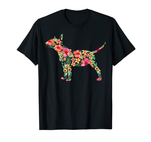 Bull Terrier Flower Funny Dog Silhouette Floral Gifts Women T-Shirt