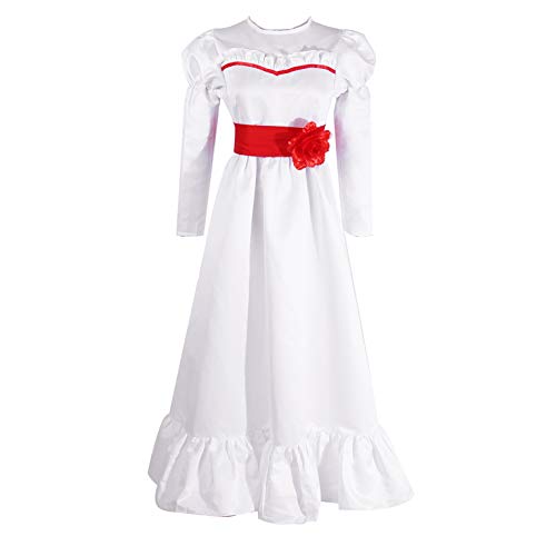 Nuoqi Costume, Womens Girls Horror Scary Doll White Dress for Halloween Party Adult XXL