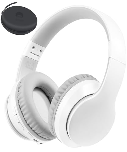 rockpapa E7 Over Ear Wireless Bluetooth Headphones with Mic Include Travel Case, Foldable Wired/Wireless Headphones with Microphone for Kids Childrens Boys Girls Teen Youth Adult White Grey