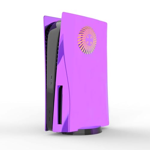 New for PS5 Extra Cover Plates Plating Purple Faceplate w/Cooling Vents + Light Strip Replacement, for Playstation 5 Disc Edition Consoles, Customized Anti-Scratch Housing Shells + USB LED Lamp