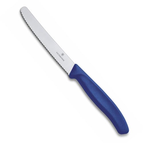 Victorinox 6.7832 Swiss Classic Tomato and Table Knife Ideal for Cutting Fruits and Vegetables with Soft Skin Serrated Blade in Blue, 4.3 inches