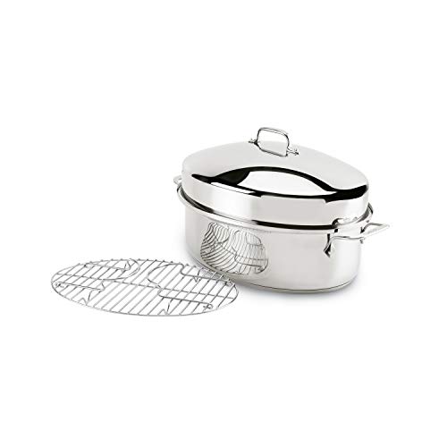 All-Clad Specialty Stainless Steel Covered Oval Roaster 3 Piece, 19x12x10 Inch Oven Broiler Safe 600F Roaster Pan, Pots and Pans, Cookware Silver