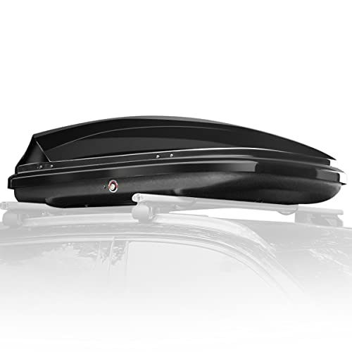 Hard Shell Roof Top Mount Car Storage Travel Luggage Box Cargo Carrier, 53 (L) x 34 (W) x 15 (H) Inches, Capacity 110 Pounds, 11 Cubic Feet (Tool-Free Install), Glossy Black Finish