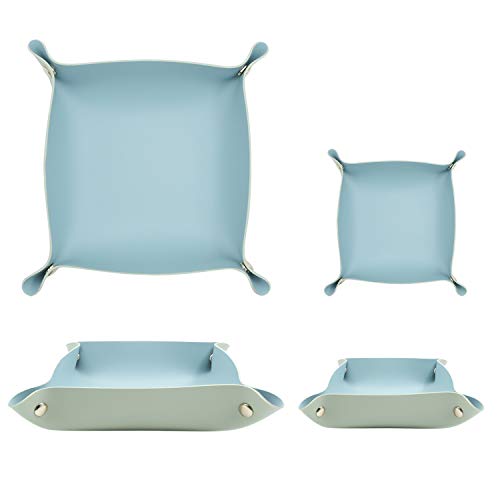 2 Size Leather Valet Tray Organizer, Folding Travel Organizer,Jewelry Tray, for Travel, Home Or Office | Plain Weave, Double Complexion - Blue & Green