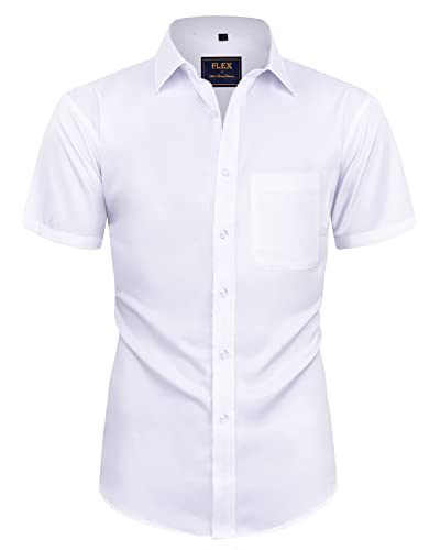 Alimens & Gentle Mens Short Sleeve Dress Shirts Wrinkle Free Solid Casual Button Down Shirts with Pocket White