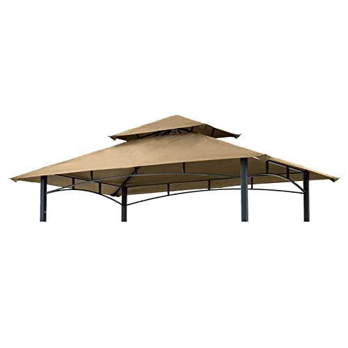 Grill Gazebo Replacement Canopy Roof – Hugline 5x8 Outdoor Grill Shelter Canopy Top Double Tiered BBQ Tent Cover Fit for Model L-GG001PST-F (Khaki)