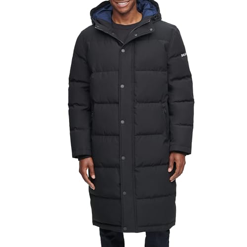 DKNY Men's Arctic Cloth Hooded Extra Long Parka Jacket, Black, Small