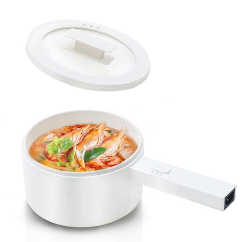 Olayks Hot Pot Electric, 1.5L Ceramic Glaze Non-stick Mini Electric Pot, Portable Electric Hot Pot for for Steak, Egg, Fried Rice, Ramen, Oatmeal, Soup with 2 Power Adjustment, dorm room essentials